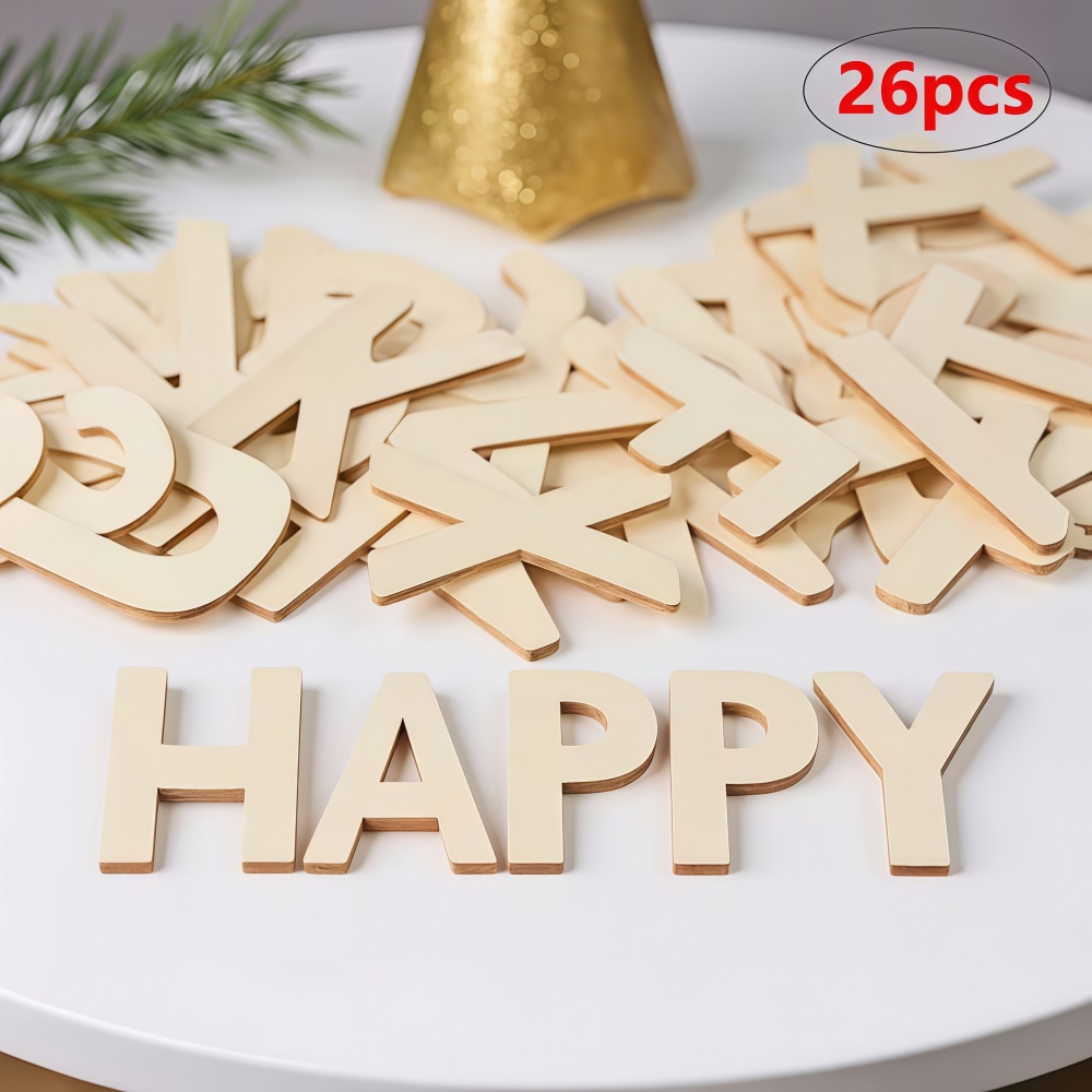 Oud Wood Chip - 26 adet Tasarlanabilir Ahşap Harfler Bitmemiş