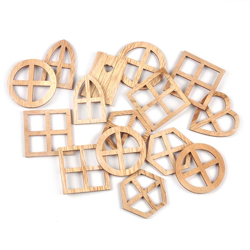 Oud Wood Chip - 25 adet 30-45mm Yuvarlak/Kalp/Altıgen Mini Pencere